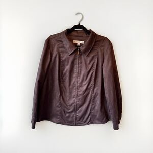 David Brooks Blazer Jacket Size 1X Brown Vintage Zippered Faux Suede 80's